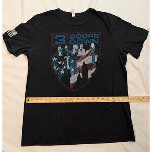 VTG 3 Doors Down Band T-Shirt Graphic Shield American Flag Black Size Large